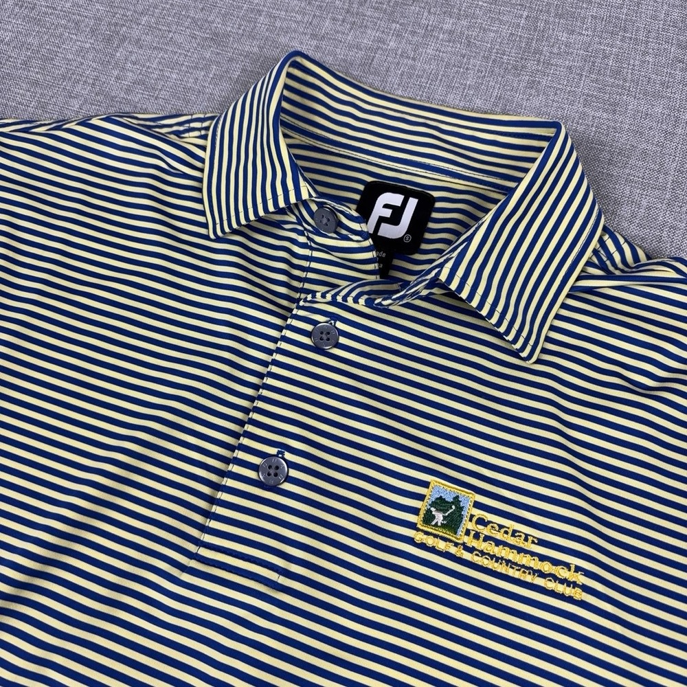 FootJoy Golf Polo Shirt Mens S Blue Striped Cedar Hammock Golf Club Short Sleeve